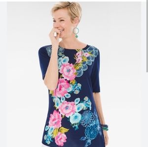 Chico's Navy and Floral Top